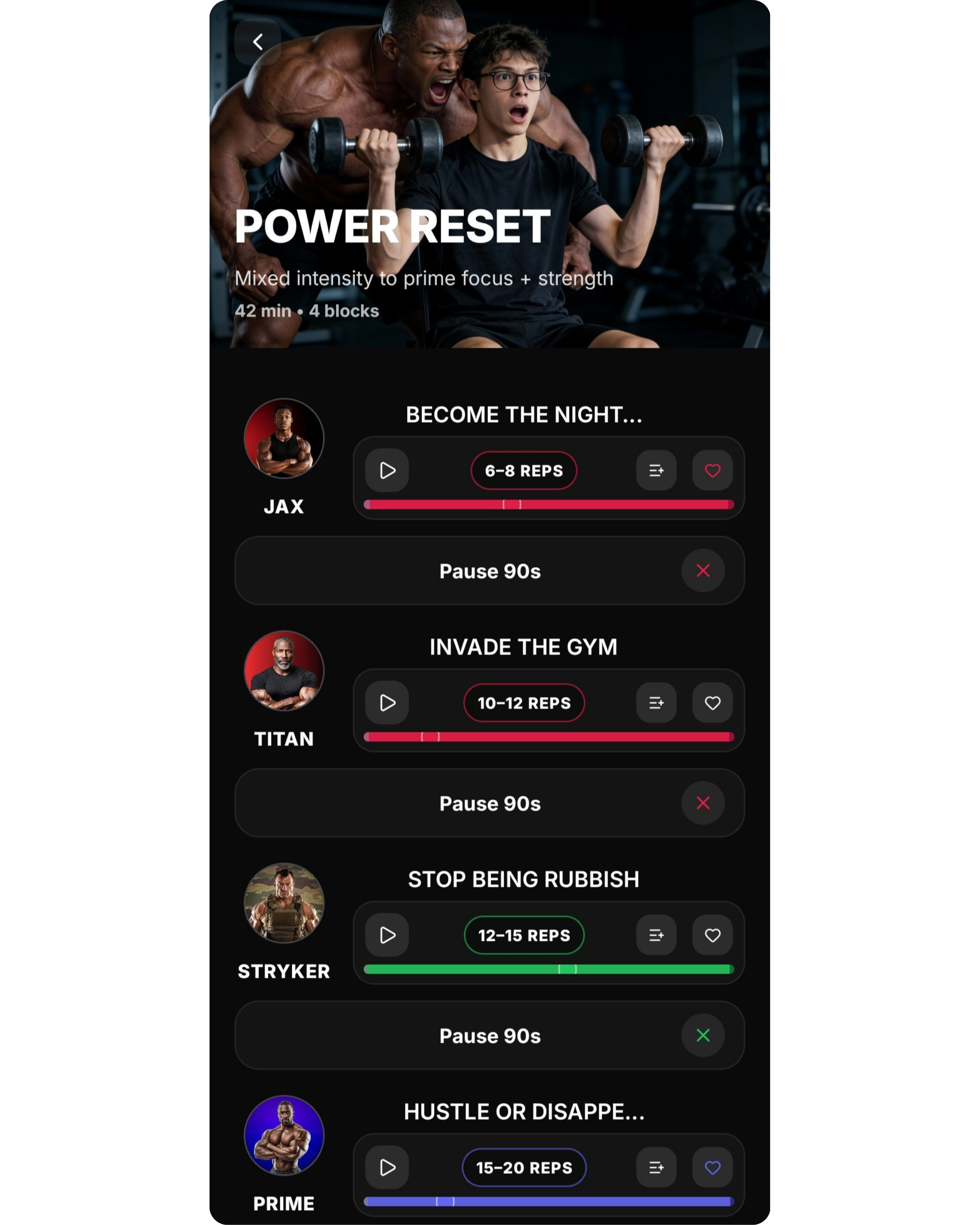 Workout playlist discipline screen